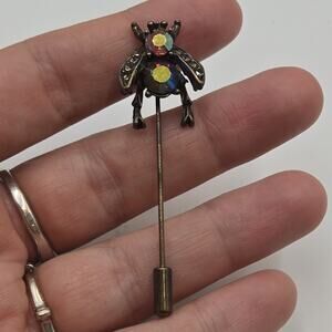 Vintage Fly Bee Insect Rhinestone Stick Pin Brooch Pin AB Unique